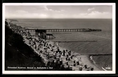 AK Koserow, Strand mit Seebrücke und Bad