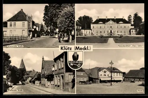 AK Klütz /Meckl., Wismarsche Strasse, Feierabendheim Clara Zetkin, Markt