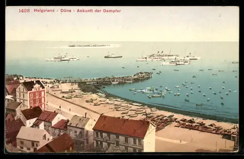 AK Helgoland, Düne, Ankunft der Dampfer