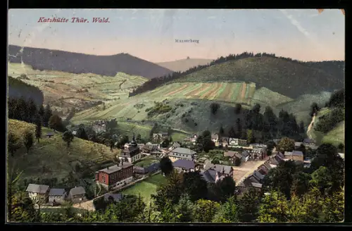 AK Katzhütte /Thür. Wald, Blick auf Masserberg und umliegende Felder