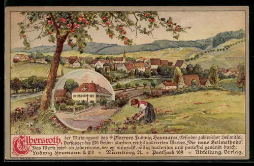 Lithographie Elbersroth, Ortsansicht, Wirkungsort von Pfarrer Ludwig Seumann