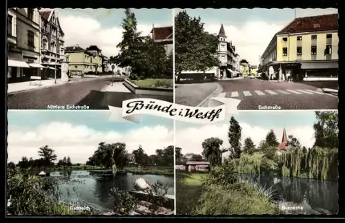 AK Bünde i. Westf., Mittlere Eschstrasse, Eschstrasse, Fischteich, Elsepartie