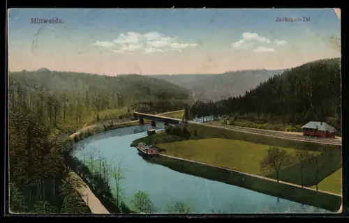 AK Mittweida, Zschopau-Tal mit Brücke