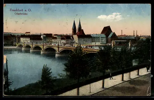 AK Frankfurt a. O., Oderbrücke mit Stadtpanorama