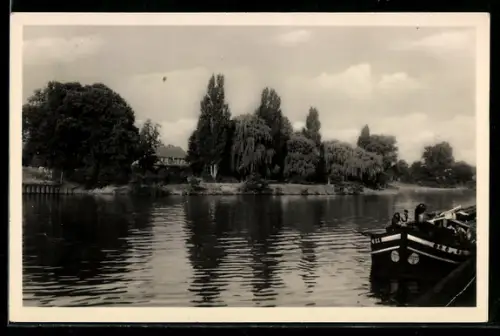 AK Fürstenwalde /Spree, Spree mit Hafen