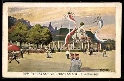 Künstler-AK Regensburg, Oberpfälzerische Kreisausstellung 1910, Hauptrestaurant
