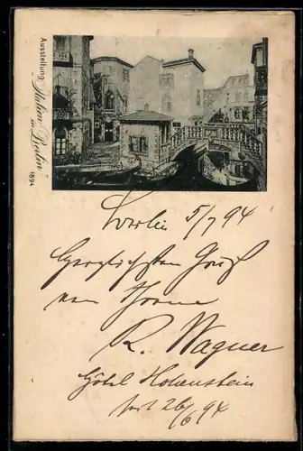 AK Berlin, Ausstellung Italien in Berlin, 1894, Partie aus Venedig mit Gondeln