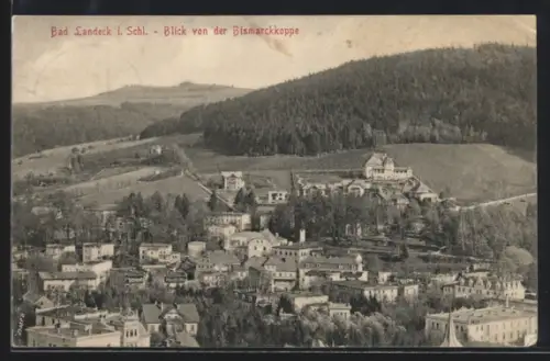 AK Bad Landeck i. Schles., Totalansicht von der Bismarckkoppe