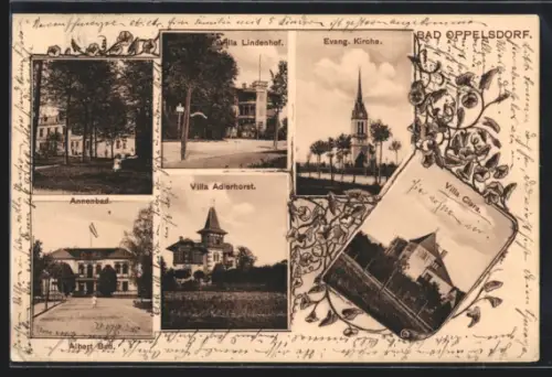 AK Bad Oppelsdorf, Evangelische Kirche, Villa Lindenhof und Villa Adlerhost