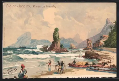 Künstler-AK Hans Bohrdt: Rio de Janeiro, Praya de Icarahy