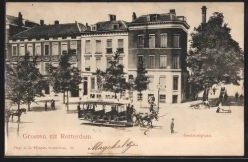 AK Rotterdam, Oostvestplein, Pferdebahn