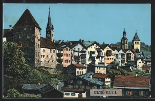 Künstler-AK Eugen Felle: Kitzbühel i. T., Teilansicht des Ortes mit Kirchturm