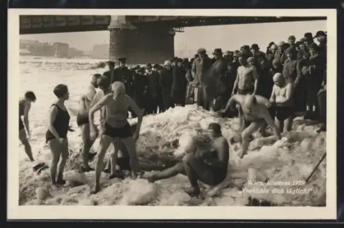 AK Wien, Eisstoss 1929, Verühle dich täglich, Eisbaden