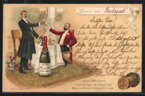 AK Reims, Champagner Henriot & Co., Zwei Herren stossen an