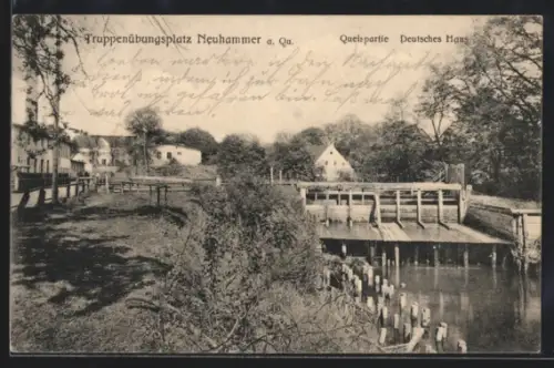 AK Neuhammer a. Qu., Truppenübungsplatz, Queispartie und Deutsches Haus