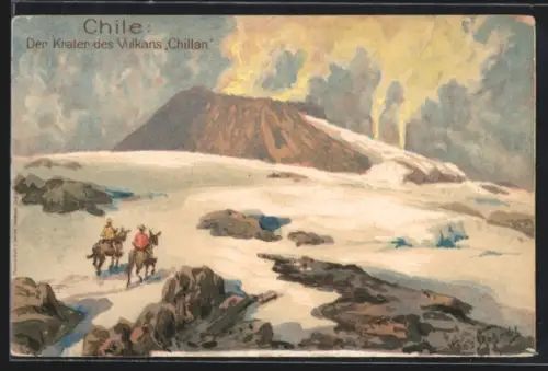 Künstler-AK Hans Bohrdt: Chile, Der Krater des Vulkans Chillan