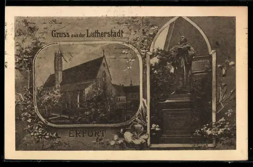 AK Erfurt, Martin Luther Denkmal, Augustinerkirche