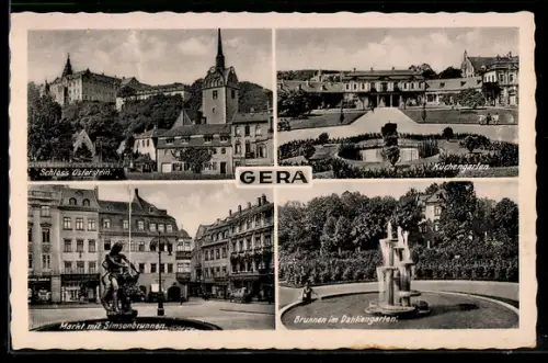 AK Gera, Markt mit Simsonbrunnen, Küchengarten