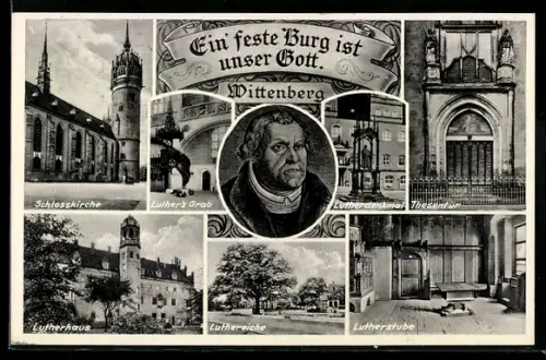 AK Wittenberg, Martin Luther, Schlosskirche, Luther`s Grab, Thesentür, etc.
