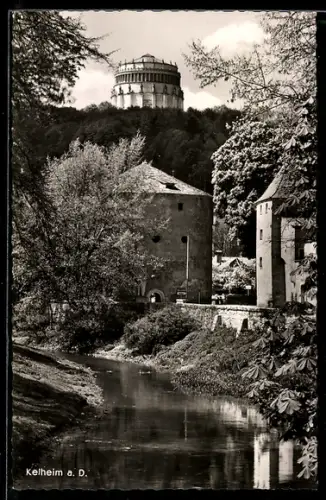 AK Kelheim a. D., Befreiungshalle, Stadtmauer, Fluss