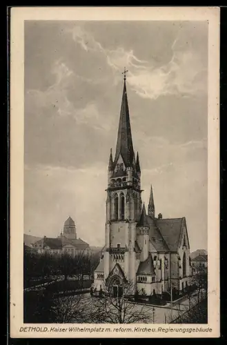 AK Detmold, Kaiser Wilhelmplatz mit reformierter Kirche und Regierungsgebäude
