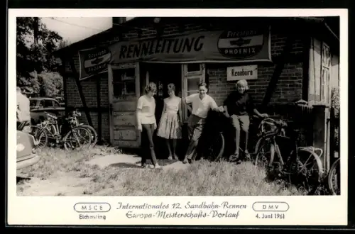 AK Internationales 12. Sandbahn-Rennen 1961, Europa-Meisterschafts-Vorlauf, Gebäude der Rennleitung und Rennbüro