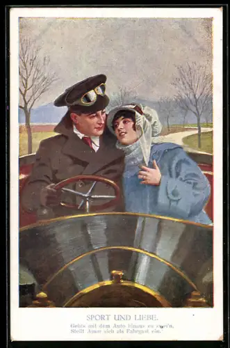 AK Verliebtes Paar macht einen Ausflug im Auto