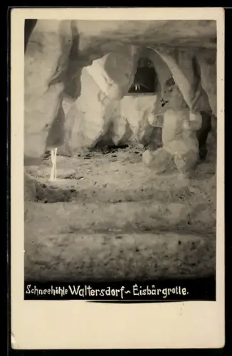 AK Waltersdorf, Schneehöhle, Eisbärgrotte, Eisplastik
