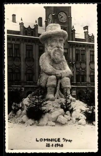 AK Lomnice n. pop., Eisplastik: Bärtiger Mann 1940