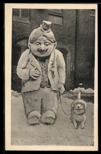 AK Eisplastik: Mann mit seinem Hund