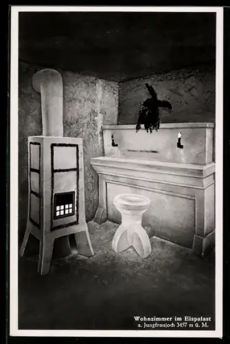 AK Wohnzimmer im Eispalast am Jungfraujoch, Eisplastik