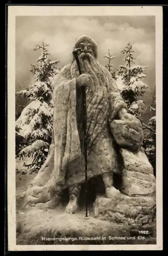 AK Riesengebirge, Rübezahl in Schnee und Eis, Eisplastik