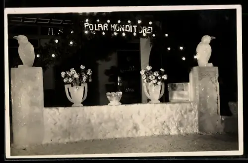 AK Davos, Davoser Winterfest 1930, Polar-Konditorei bei Nacht