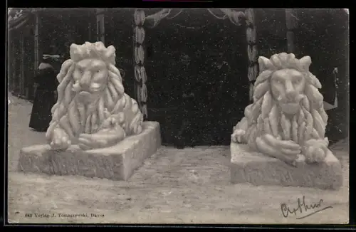 AK Eisplastik: Zwei Löwen am Tor