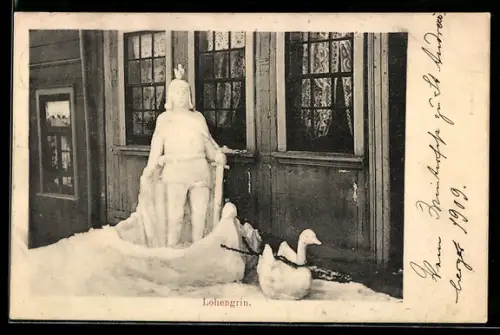 AK Eisplastik: Lohengrin im Boot