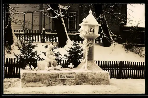 AK Eisplastik: Mädchen füttert die Vögel