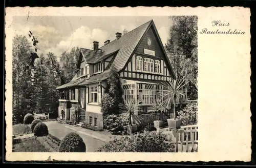 AK Bad Altheide, Kinderheim Dr. med. Frieslich, Haus Rautendelein, Aussenansicht mit Gartenanlage