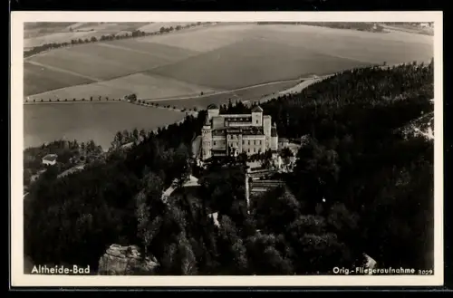 AK Bad Altheide, Fliegeraufnahme vom Schloss mit umgebendem Wald