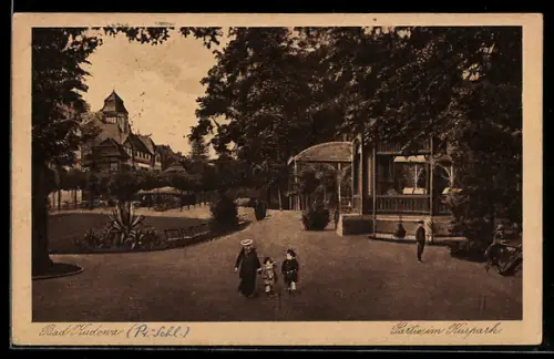 AK Bad Kudowa, Partie im Kurpark mit Pavillon