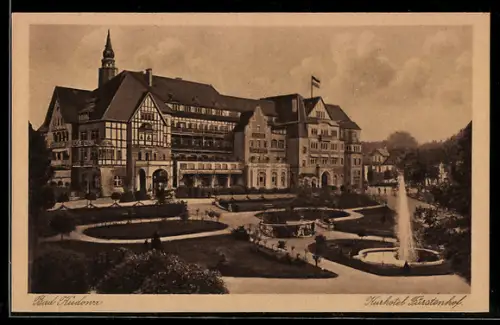 AK Bad Kudowa, Kurhotel Fürstenhof, Aussenansicht mit Gartenanlage