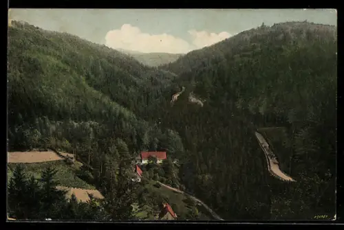 AK Bad Kudowa, Forsthaus-Restaurant an der Heuscheuerstrasse aus der Vogelschau
