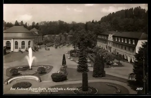 AK Bad Kudowa, Eugen-Quelle, Wandelhalle und Kurplatz aus der Vogelschau