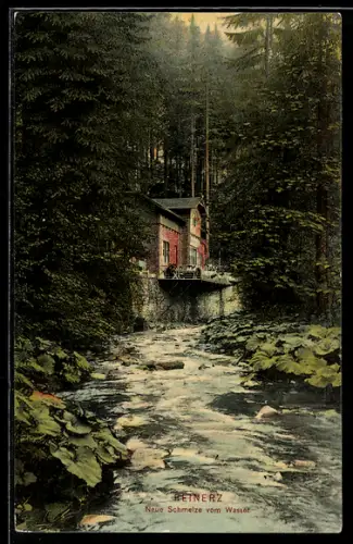 AK Reinerz, Partie an der Neuen Schmelze vom Wasser aus gesehen
