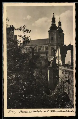 AK Glatz, Steinerne Brücke mit Minoritenkirche
