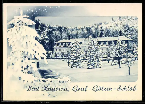 AK Bad Kudowa, Graf-Götzen-Schloss im Winter