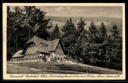 AK Grunwald /Glatz, Hindenburgbaude mit angrenzendem Wald