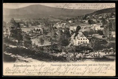 AK Schreiberhau, Panorama mit Schenkenstein und Briefträger