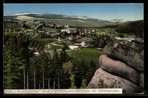 AK Hain i. Riesengebirge, Totalansicht von den Katzensteinen mit Schneegruben