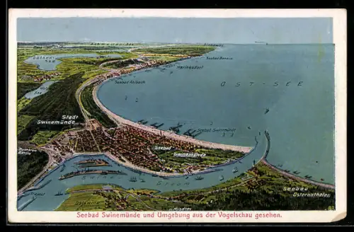 AK Swinemünde, Panorama der Ostseeküste mit umliegenden Ortschaften