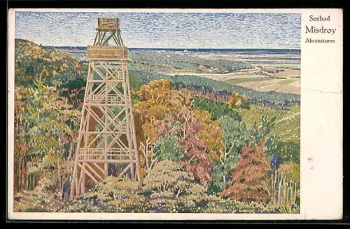 Künstler-AK Misdroy, Ahrensturm und Landschaftspanorama